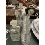 FOUR VINTAGE DECANTERS PLUS A QUANTITY OF DESSERT DISHES