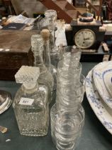 FOUR VINTAGE DECANTERS PLUS A QUANTITY OF DESSERT DISHES