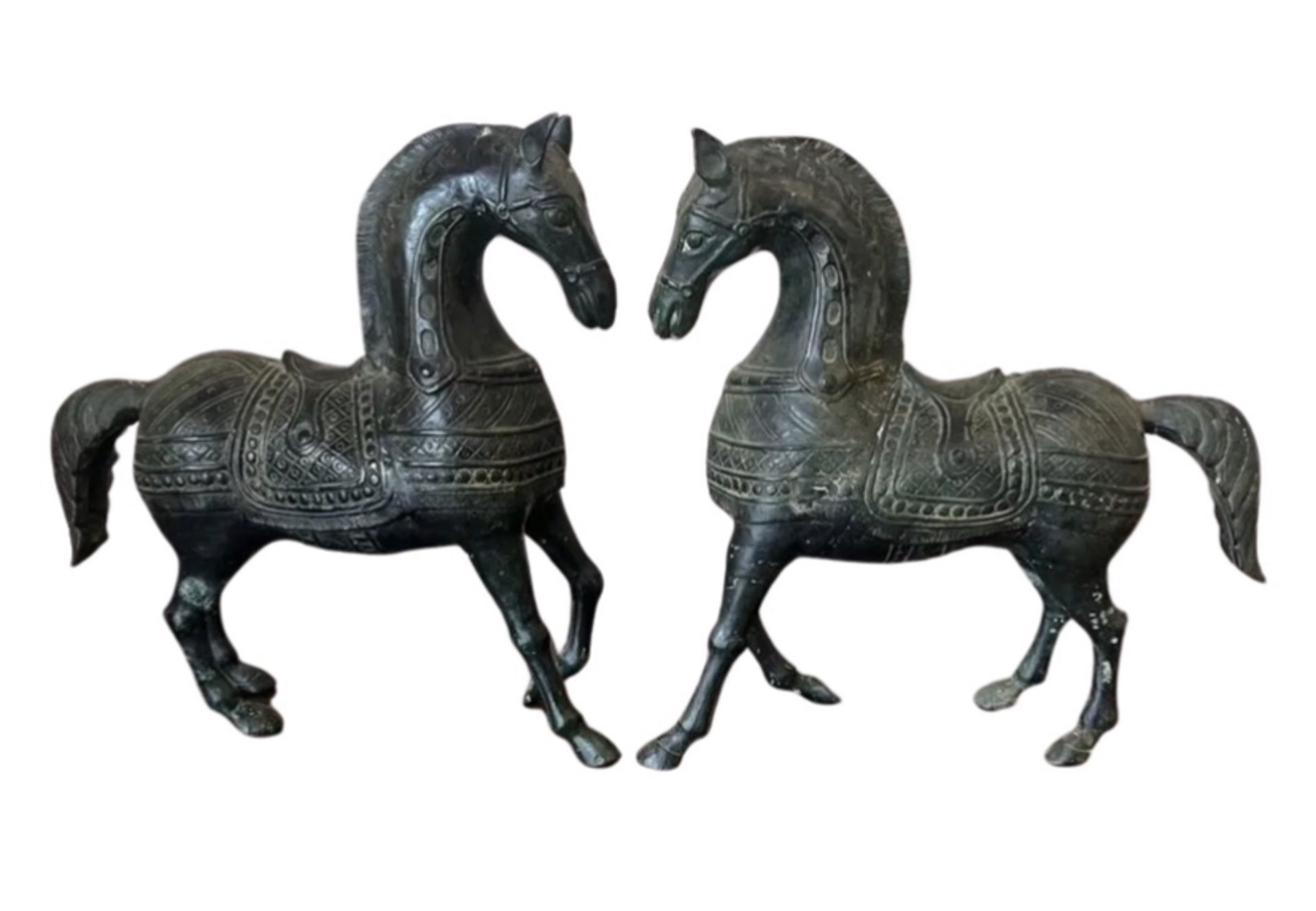 AN IMPRESSIVE LARGE PAIR OF ORIENTAL CHINESE BRONZE HORSES, HEIGHT 39CM - Image 2 of 10