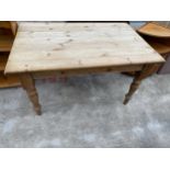 A VICTORIAN STYLE KITCHEN TABLE ON TURNED LEGS, 54 X 35"
