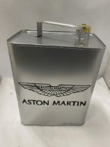 A SILVER METAL ASTON MARTIN PETROL CAN WITH BRASS TOP