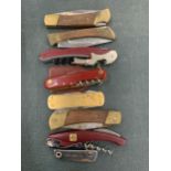 EIGHT ASSORTED PEN KNIVES TO INCLUDE SWISS ARMY EXAMPLE
