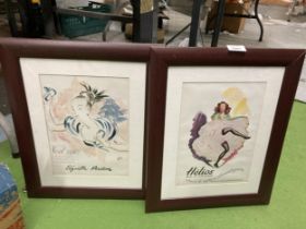 TWO FRAMED ADVERTISING PRINTS , ELIZABETH ARDEN AND HELIOS LINGERIE