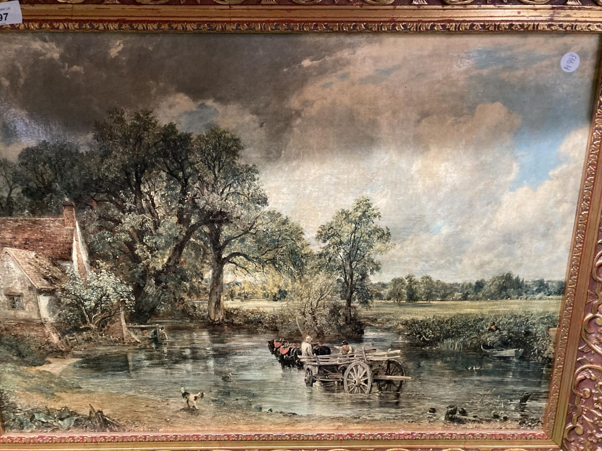 A LARGE IMAGE OF CONSTABLE'S 'HAYWAIN' IN A GILT FRAME, 78CM X 58CM - Bild 2 aus 3