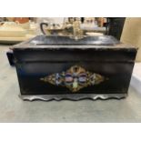 A VINTAGE BLACK LACQUERED AND MOTHER OF PEARL INLAID DESIGN LETTER CORRESPONDANCE 'ANSWERED /