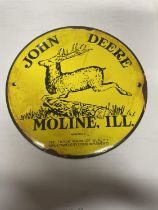 A SMALL JOHN DEERE ENAMEL SIGN, DIAMETER 15.5CM