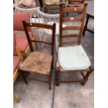 AN OAK LADDER BACK DINING CHAIR AND BEDROOM CHAIR