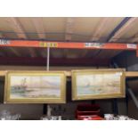 A PAIR OF GILT FRAMED WATERCOLOURS OF LAKE SCENES, SIGNED T.C HENLY