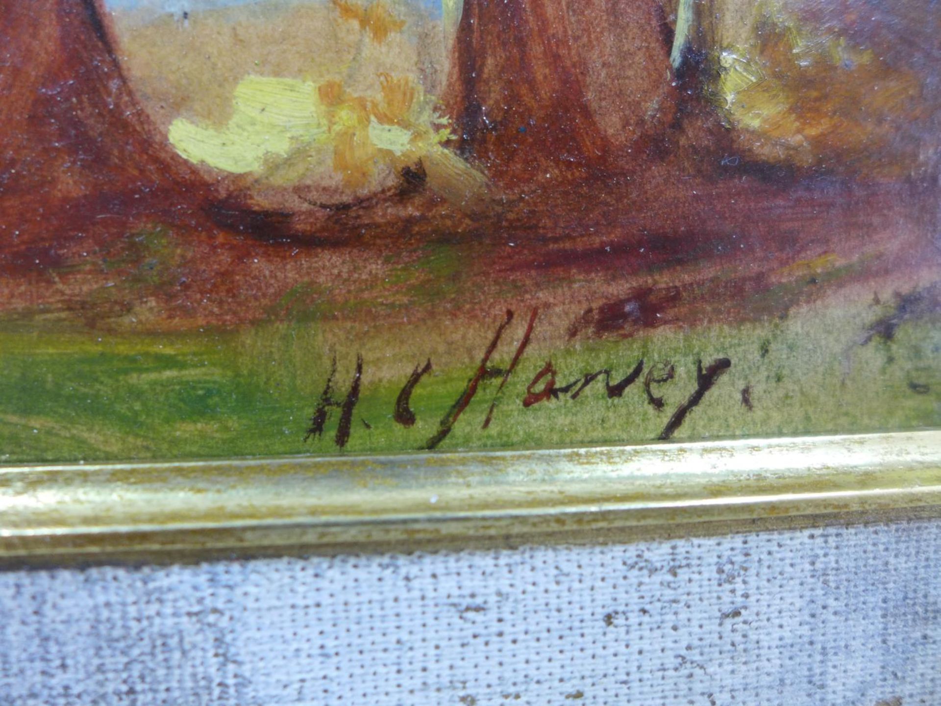 HAROLD C. HARVEY (BRITISH 20TH CENTURY) MAN IN A WOODLAND SCENE, OIL ON BOARD, SIGNED LOWER RIGHT, - Image 2 of 7