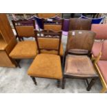 THREE EDWARDIAN MAHOGANY DINING CHAIRS AND PAIR OF MID 20TH CENTURY DINING CHAIRS
