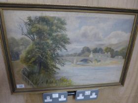 A LATE 19TH/EARLY 20TH CENTURY RIVER SCENE, WATERCOLOUR, 40 X 60CM, FRAMED AND GLAZED