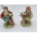 A PAIR OF ANTIQUE CONTINENTAL DRESDEN FIGURES OF BOHYS WITH DOGS, IMPRESSED MARKS TO BASE