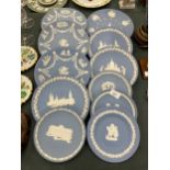 A COLLECTION OF WEDGWOOD JASPERWARE CABINET PLATES - 11 IN TOTAL