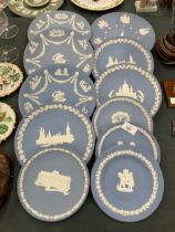 A COLLECTION OF WEDGWOOD JASPERWARE CABINET PLATES - 11 IN TOTAL