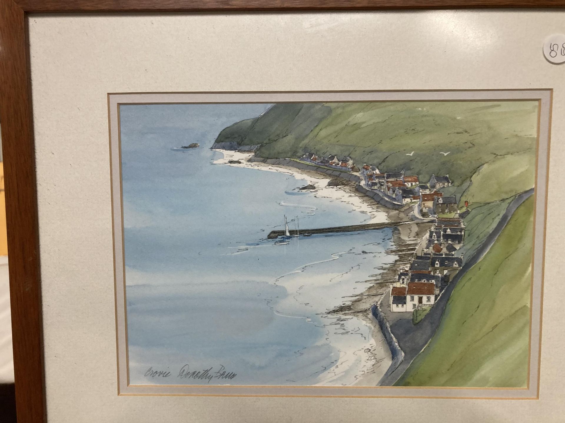 A QUALITY WATERCOLOUR 'THE COASTAL VILLAGE', SIGNED DOROTHY BAUER, 44CM X 37CM - Image 2 of 3