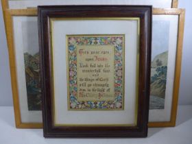 AN EARLY 20TH CENTURY HAND ILLUMINATED PRAYER, INITIALED LOWER RIGHT, 25 X 19CM, FRAMED AND