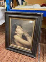 A VINTAGE PRINT OF A GIRL, FRAMED, 61CM X 71CM