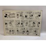 A VINTAGE 1972 KING FEATURES SYNDICATE WALT DISNEY BLACK AND WHITE COMIC BOOK STRIP PRINT, 42 X 60