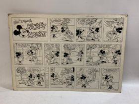 A VINTAGE 1972 KING FEATURES SYNDICATE WALT DISNEY BLACK AND WHITE COMIC BOOK STRIP PRINT, 42 X 60