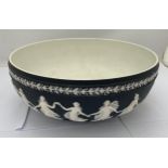 A WEDGWOOD BLACK JASPERWARE DIP DANCING HOURS PATTERN CENTREPIECE BOWL