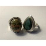 TWO SILVER LARGE STONE RINGS