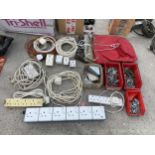 AN ASSORTMENT OF HARDWARE TO INCLUDE BOLTS AND EXTENSION LEADS ETC