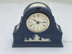 A WEDGWOOD NAVY BLUE JASPERWARE CLOCK