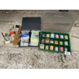 AN ASSORTMENT OF FISHING TACKLE TO INCLUDE HOOKS, WAX AND LINES ETC