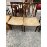 A PAIR OF RETRO G. PLAN DINING CHAIRS WITH X FRAMED BACKS AND BEECHWOOD COVERS