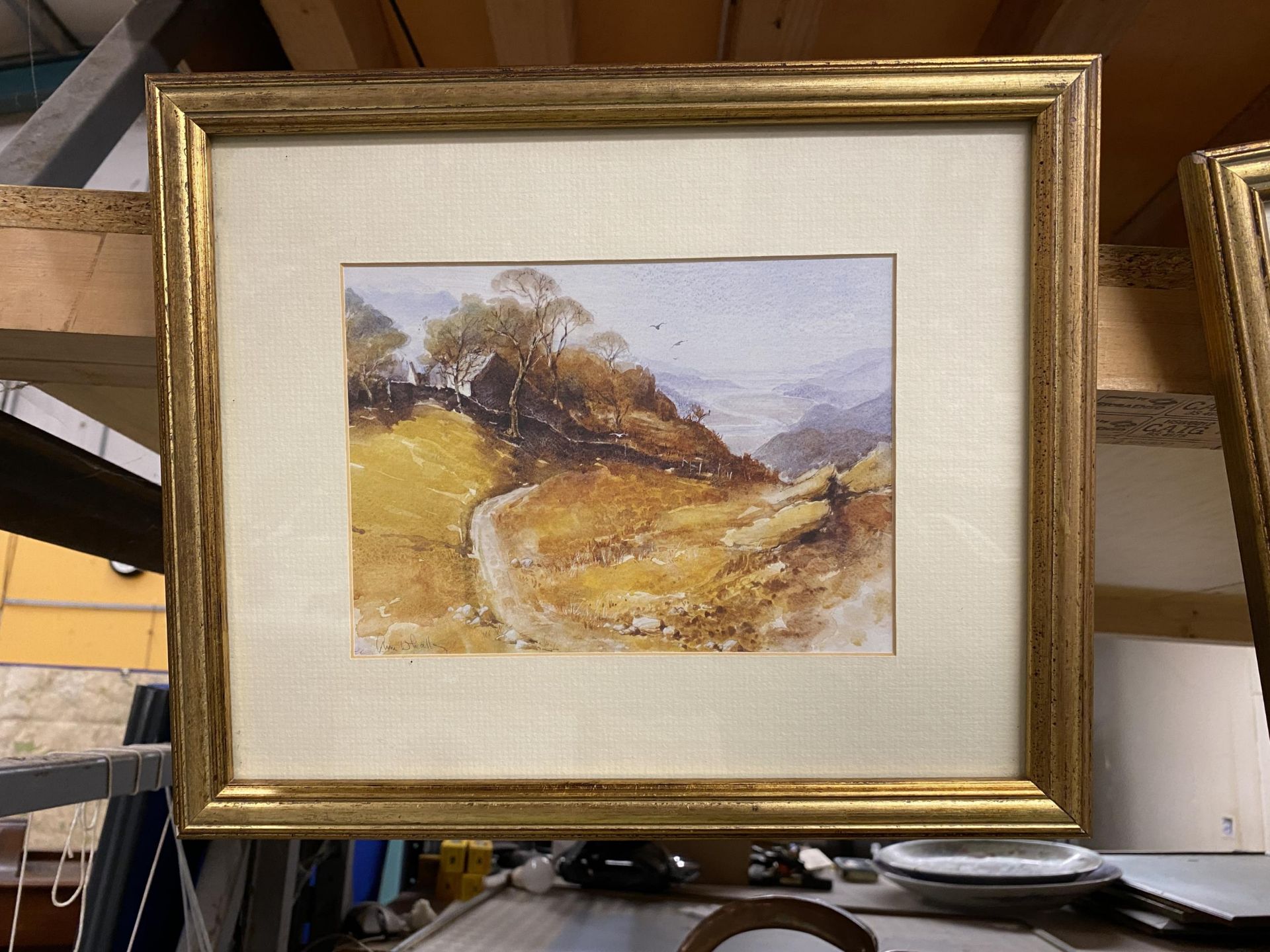 TWO GILT FRAMED WATERCOLOURS OF HILLSIDE AND LAKE SCENES, SIGNED WHALLEY - Image 2 of 4