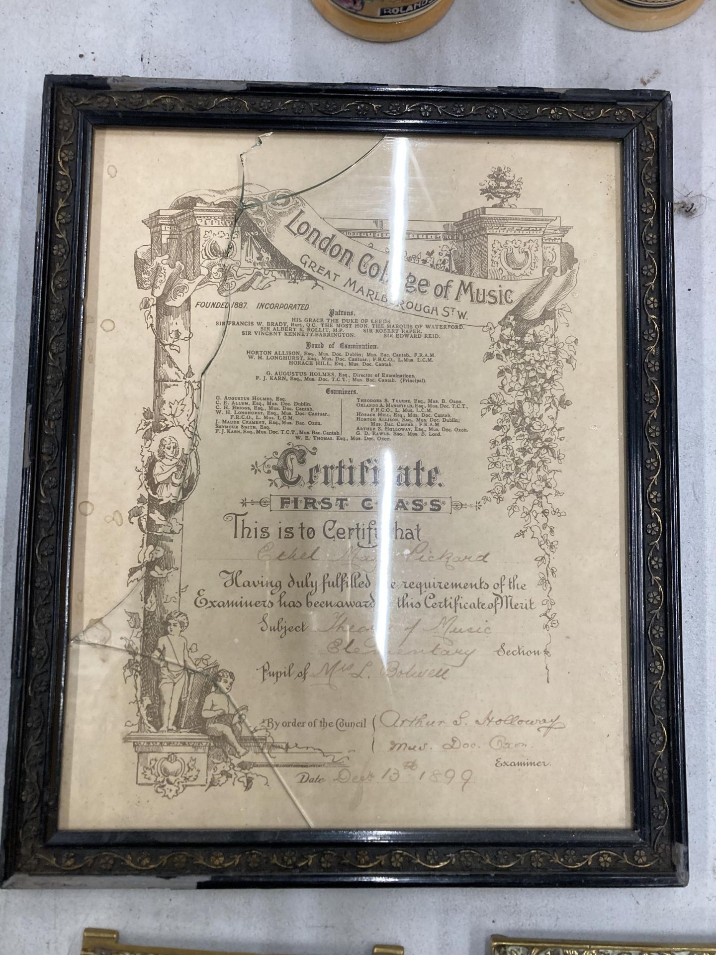 TWO DATED 1899 & 1900 FRAMED LONDON COLLEGE OF MUSIC CERTIFICATES - Image 4 of 4