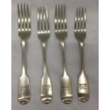TWO PAIRS OF HALLMARKED SILVER DINNER FORKS TO INCLUDE VICTORIAN 1846 EXAMPLES, GROSS WEIGHT 201