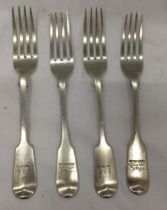 TWO PAIRS OF HALLMARKED SILVER DINNER FORKS TO INCLUDE VICTORIAN 1846 EXAMPLES, GROSS WEIGHT 201