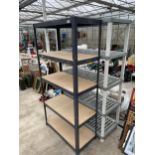 TWO FIVE TIER SHELVING UNITS, ONE METAL AND ONE PLASTIC