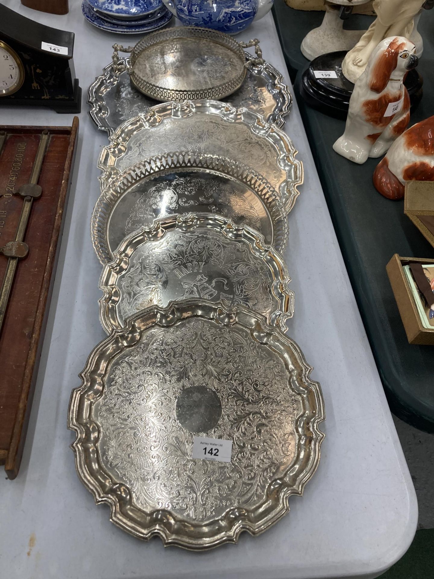 SIX SILVER PLATED TRAYS