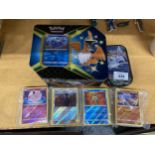 TWO POKEMON COLLECTORS TINS WITH 300+ CARDS INCLUDING SHINIES, RARES, ETC