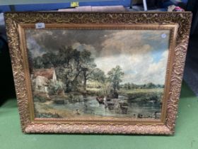A LARGE IMAGE OF CONSTABLE'S 'HAYWAIN' IN A GILT FRAME, 78CM X 58CM
