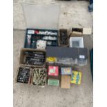 A LARGE ASSORTMENT OF HARDWARE TO INCLUDE BOLTS AND RAWL PLUGS ETC