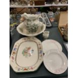 A GROUP OF 19TH CENTURY AND LATER CERAMICS TO INCLUDE WASH JUG AND BOWL, COPELAND SPODE CHINESE ROSE