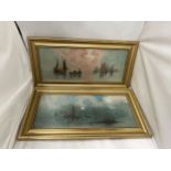 A PAIR OF GILT FRAMED OIL ON BOARDS OF SAILING BOATS