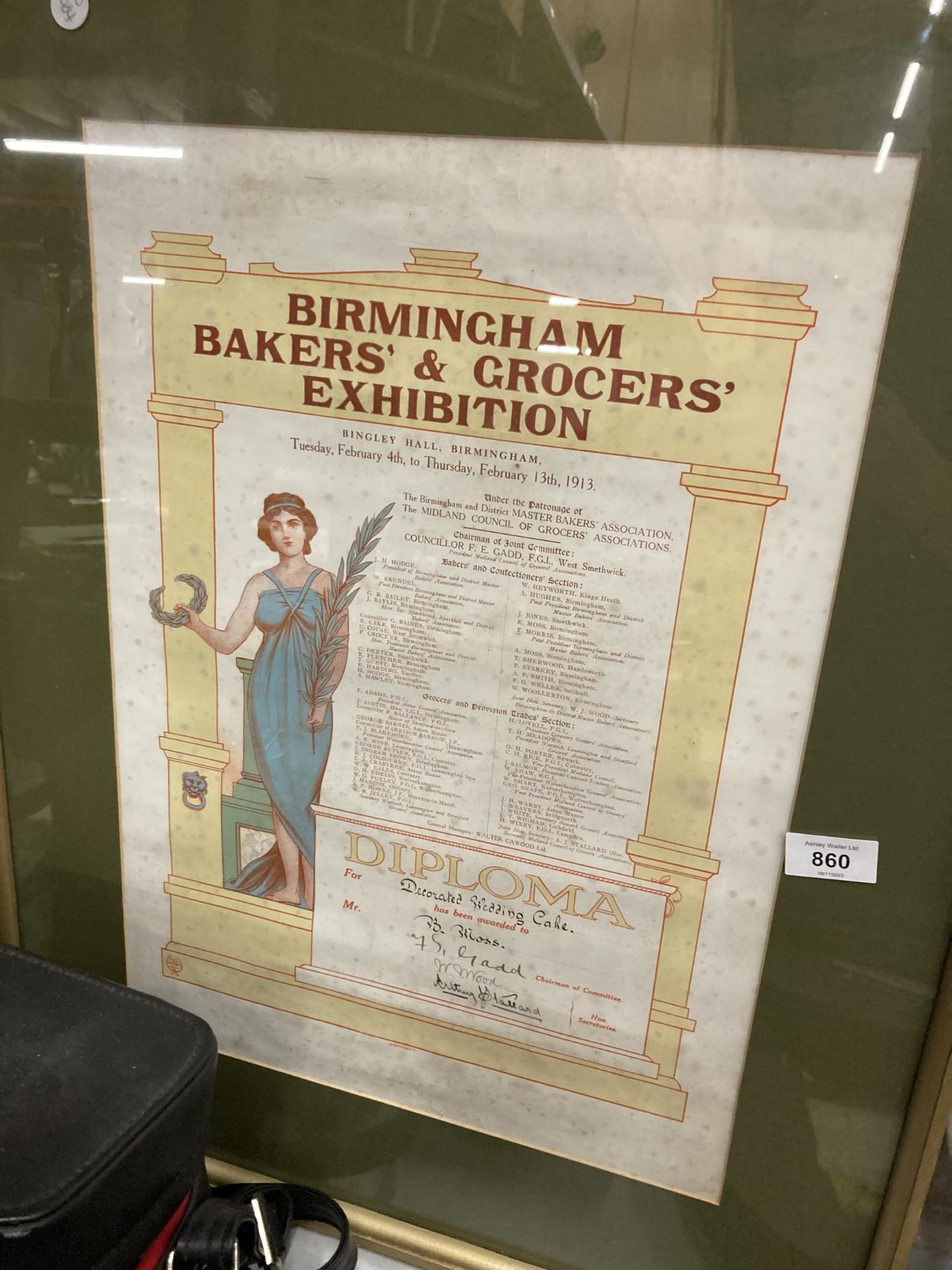 A 1913 FRAMED BAKERS' EXHIBITION CERTIFICATE