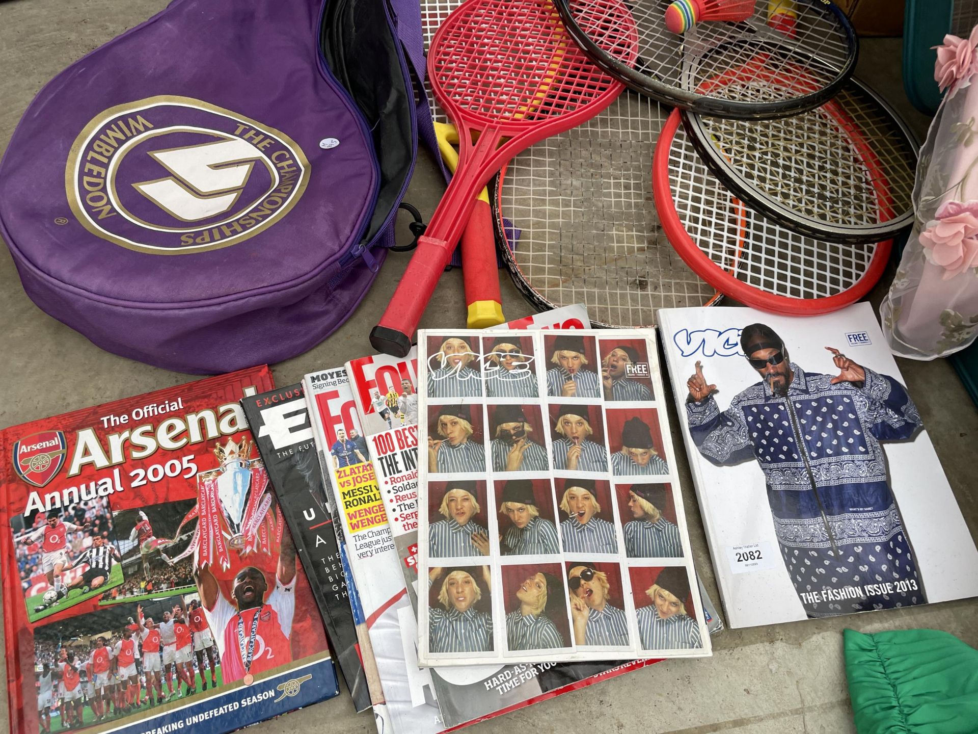 AN ASSORTMENT OF SPORTS MAGAZINES AND TENNIS RACKETS ETC - Image 2 of 3