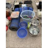 AN ASSORTMENT OF ITEMS TO INCLUDE PANS AND CAMPING ITEMS ETC