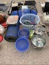 AN ASSORTMENT OF ITEMS TO INCLUDE PANS AND CAMPING ITEMS ETC