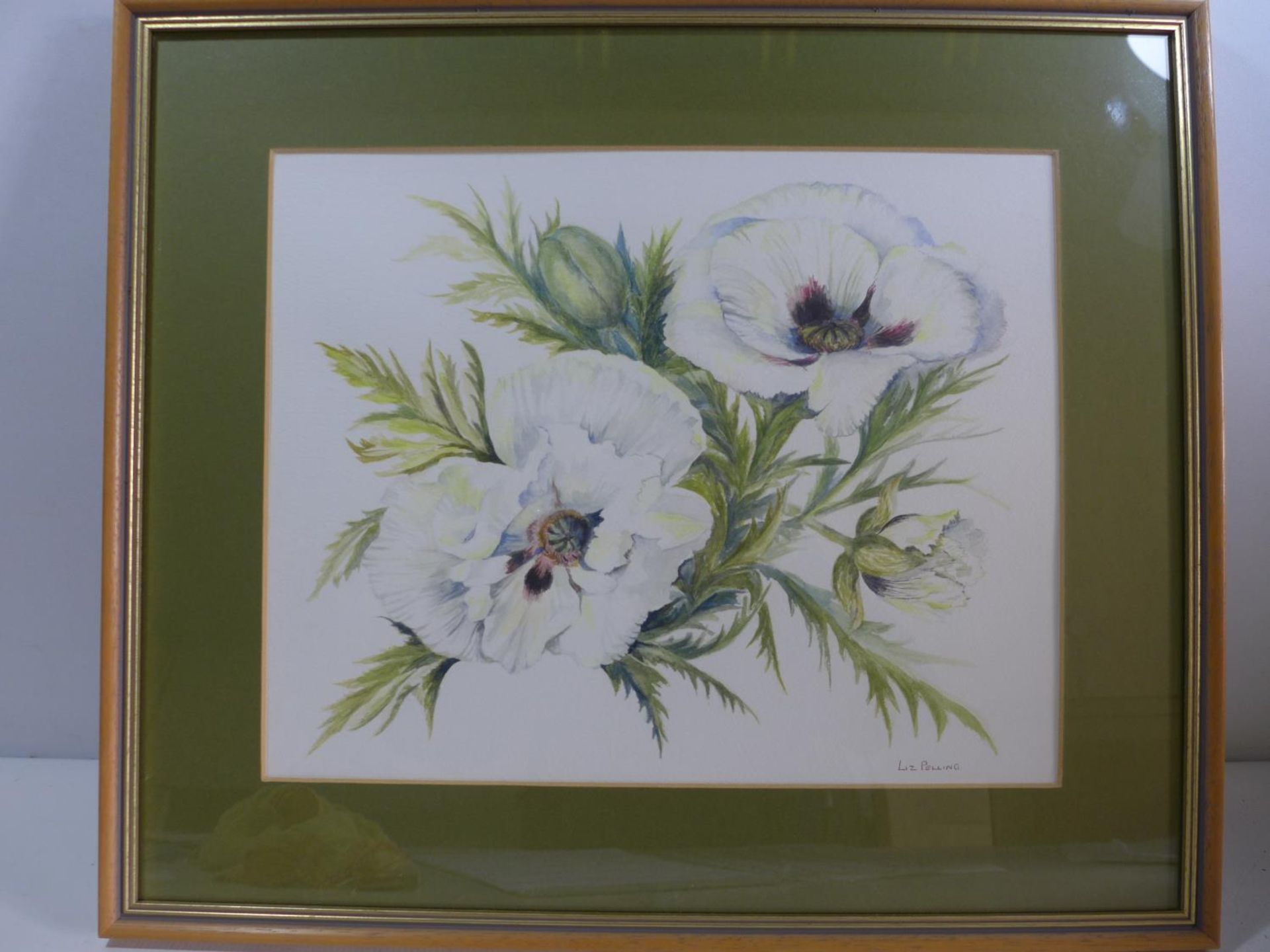 LIZ PELLING (BRITISH 20TH CENTURY) 'WHITE ORIENTAL POPPY', WATERCOLOUR, SIGNED LOWER RIGHT, LABEL