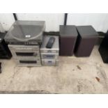 AN ASSORTMENT OF STEREO SYSTEM ITEMS TO INCLUDE A DENON STEREO WITH A PAIR OF SPEAKERS ETC