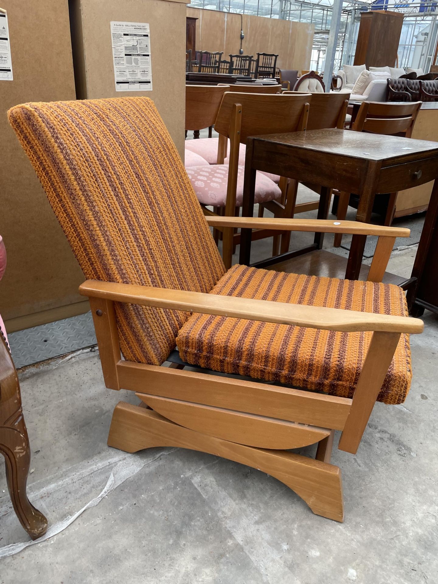 A MID 20TH CENTURY OAK TWO TIER OCCASIONAL TABLE AND FIRESIDE ROCKING CHAIR - Image 3 of 3