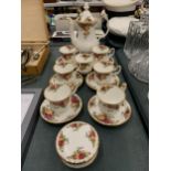 A ROYAL ALBERT OLD COUNTRY ROSES COFFEE SET COMPRISING COFFEE POT, CUPS SAUCERS ETC