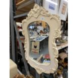 A VINTAGE STYLE WOODEN FRAMED WALL MIRROR 41CM X 77CM