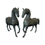 AN IMPRESSIVE LARGE PAIR OF ORIENTAL CHINESE BRONZE HORSES, HEIGHT 39CM